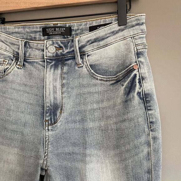 Judy Blue Megan Mid Rise Tinted Pin Tack Detail Flare Jeans Size 28 Blue Stretch - Picture 8 of 16